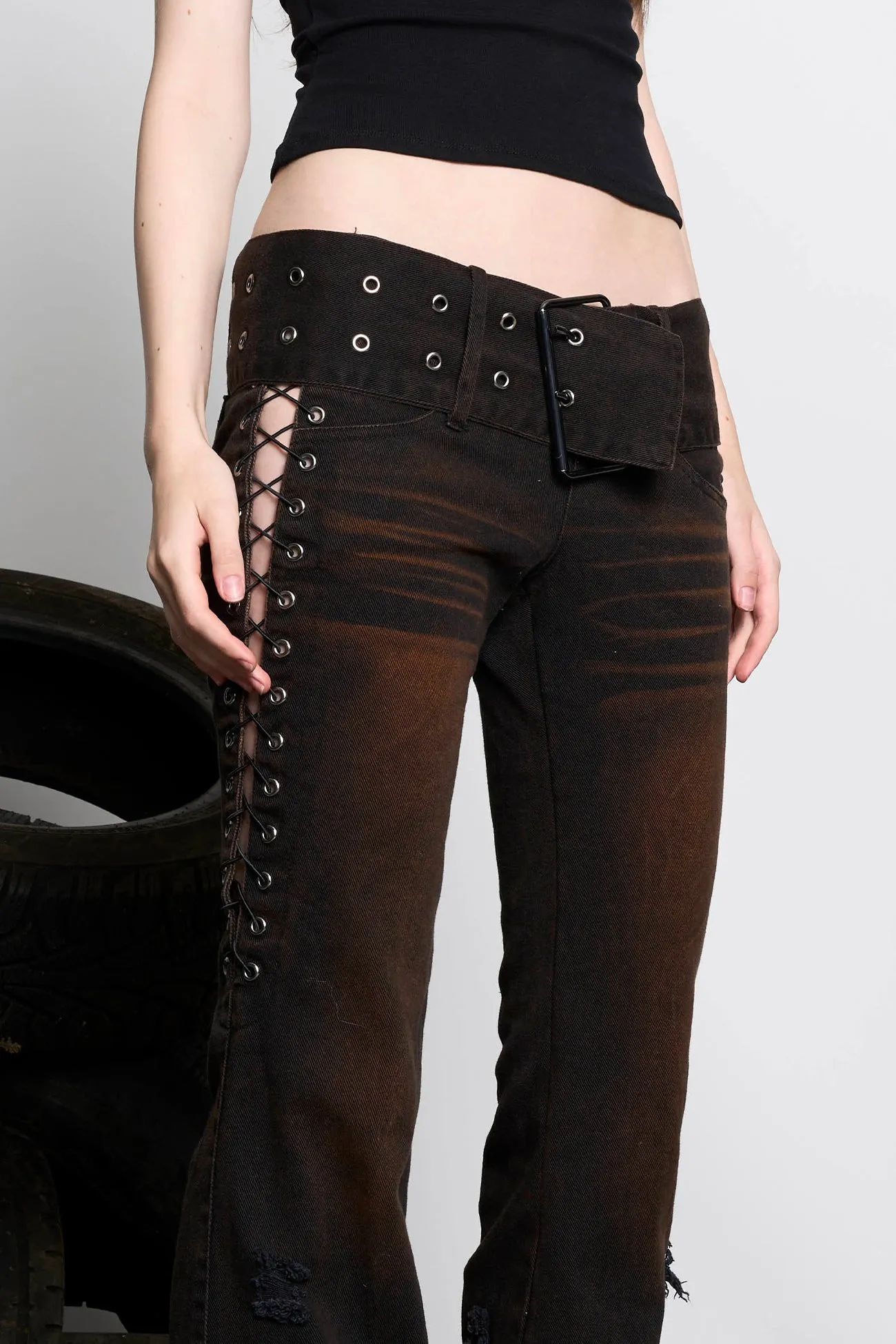 Belted Distressed Pants