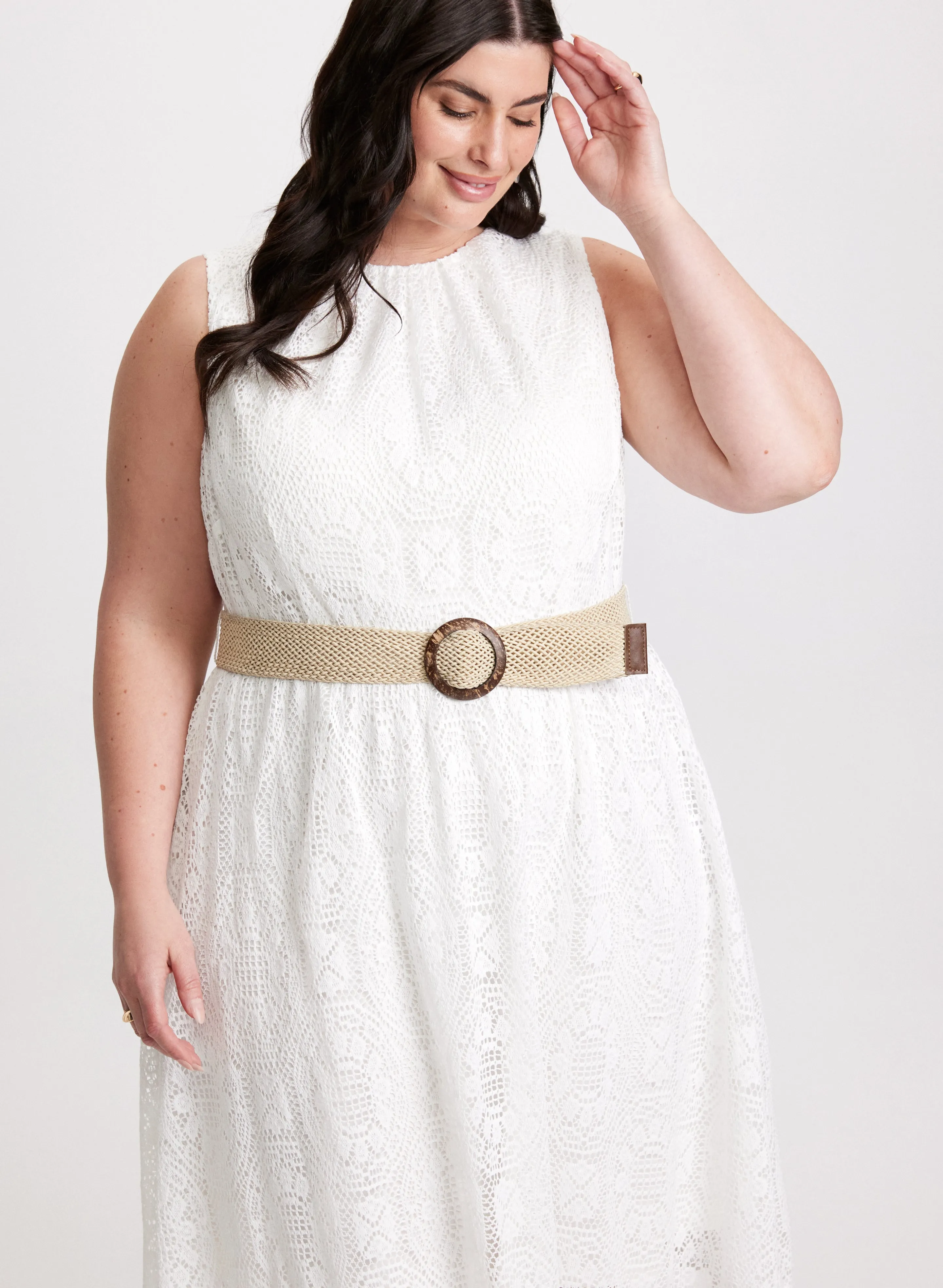 Belted Fit and Flare Crochet Dress