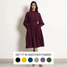 Berry Wine Warm Cotton Fit Knee Length Fit and Flare Dress