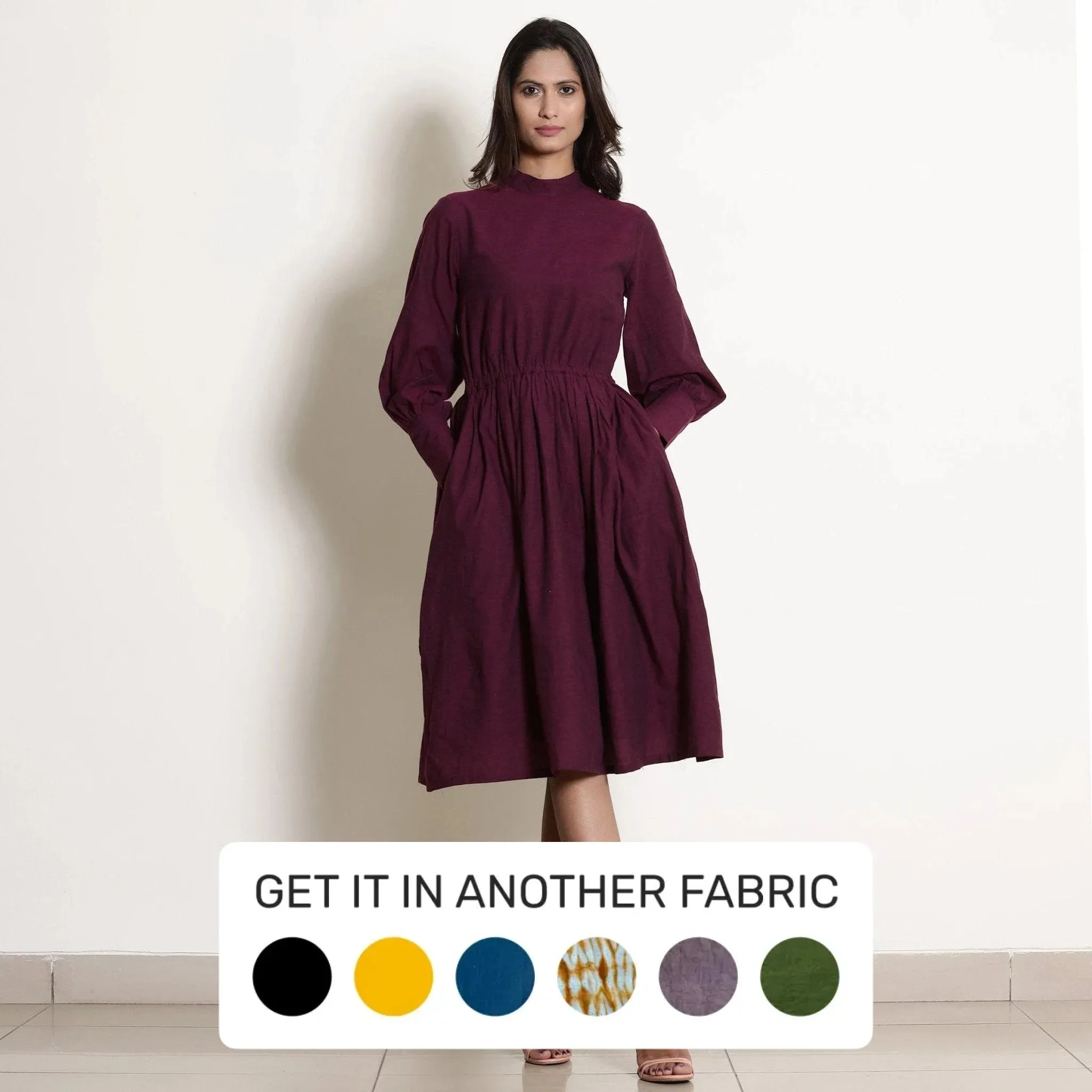 Berry Wine Warm Cotton Fit Knee Length Fit and Flare Dress