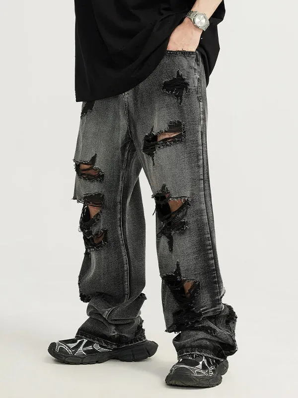 Black Grey Distressed Jeans