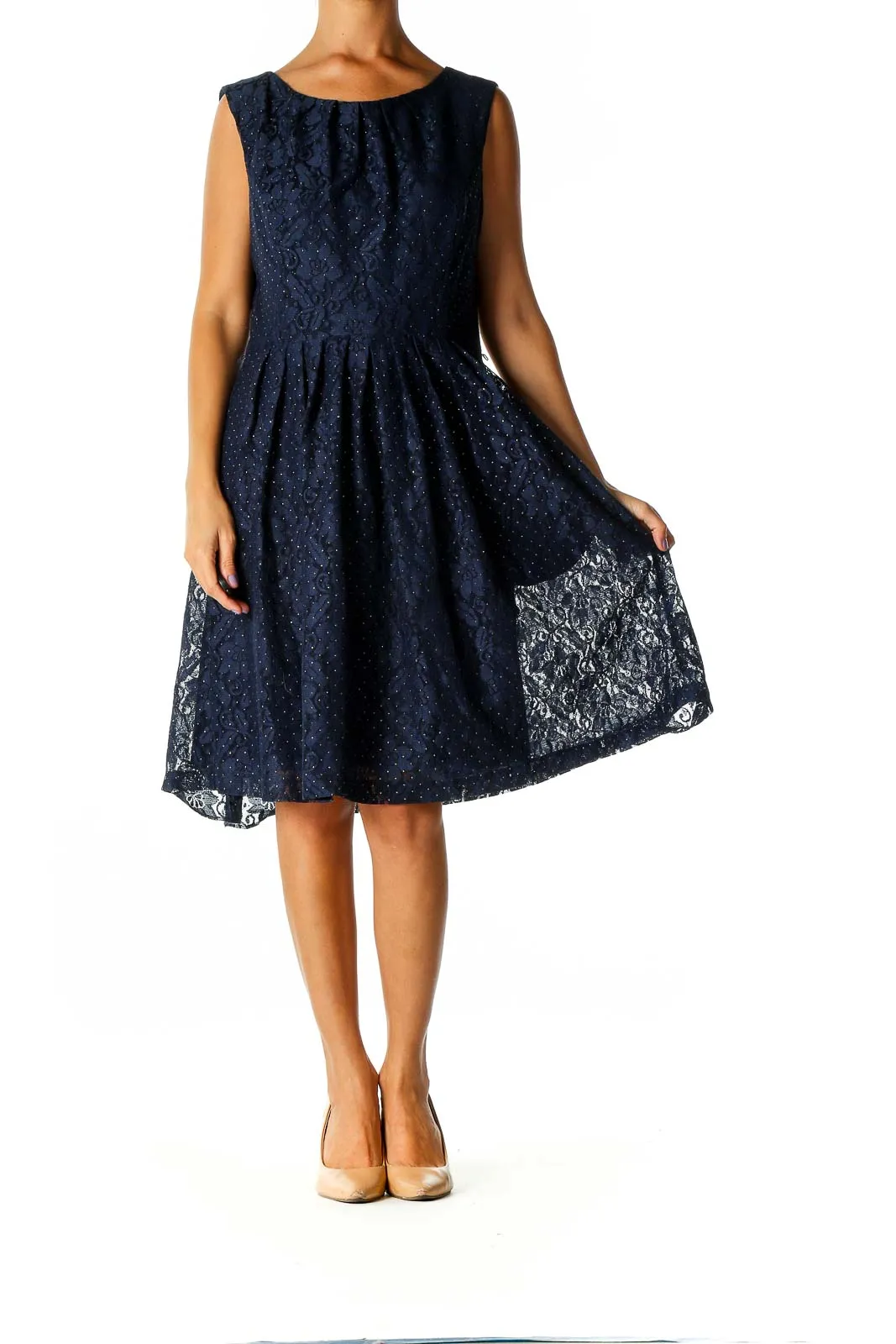 Blue Lace Casual Fit & Flare Dress