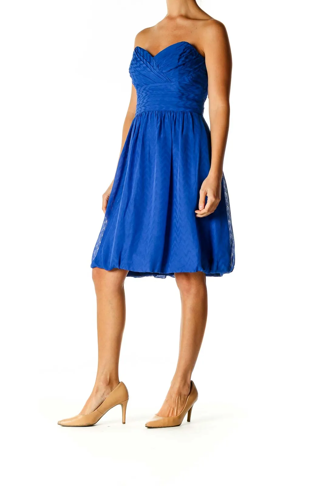 Blue Solid Cocktail Fit & Flare Dress