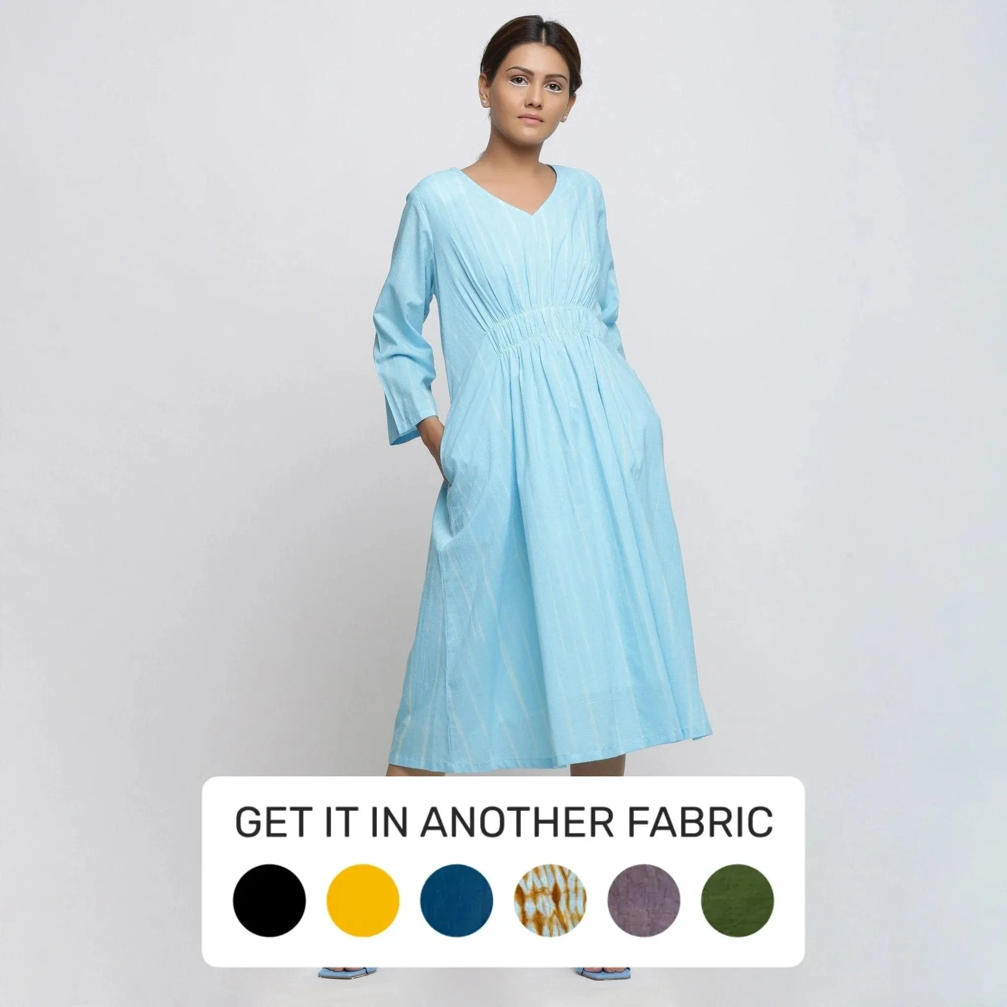 Blue Tie-Dye Cotton Midi Fit and Flare Dress