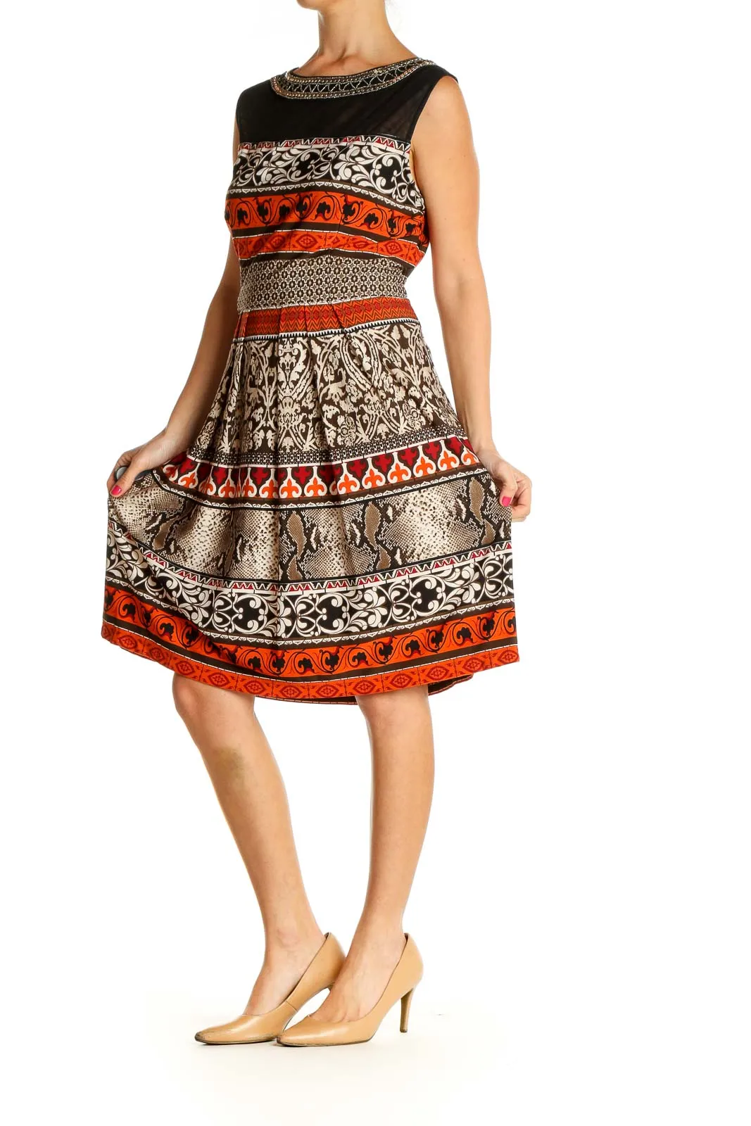 Brown Printed Day Fit & Flare Dress