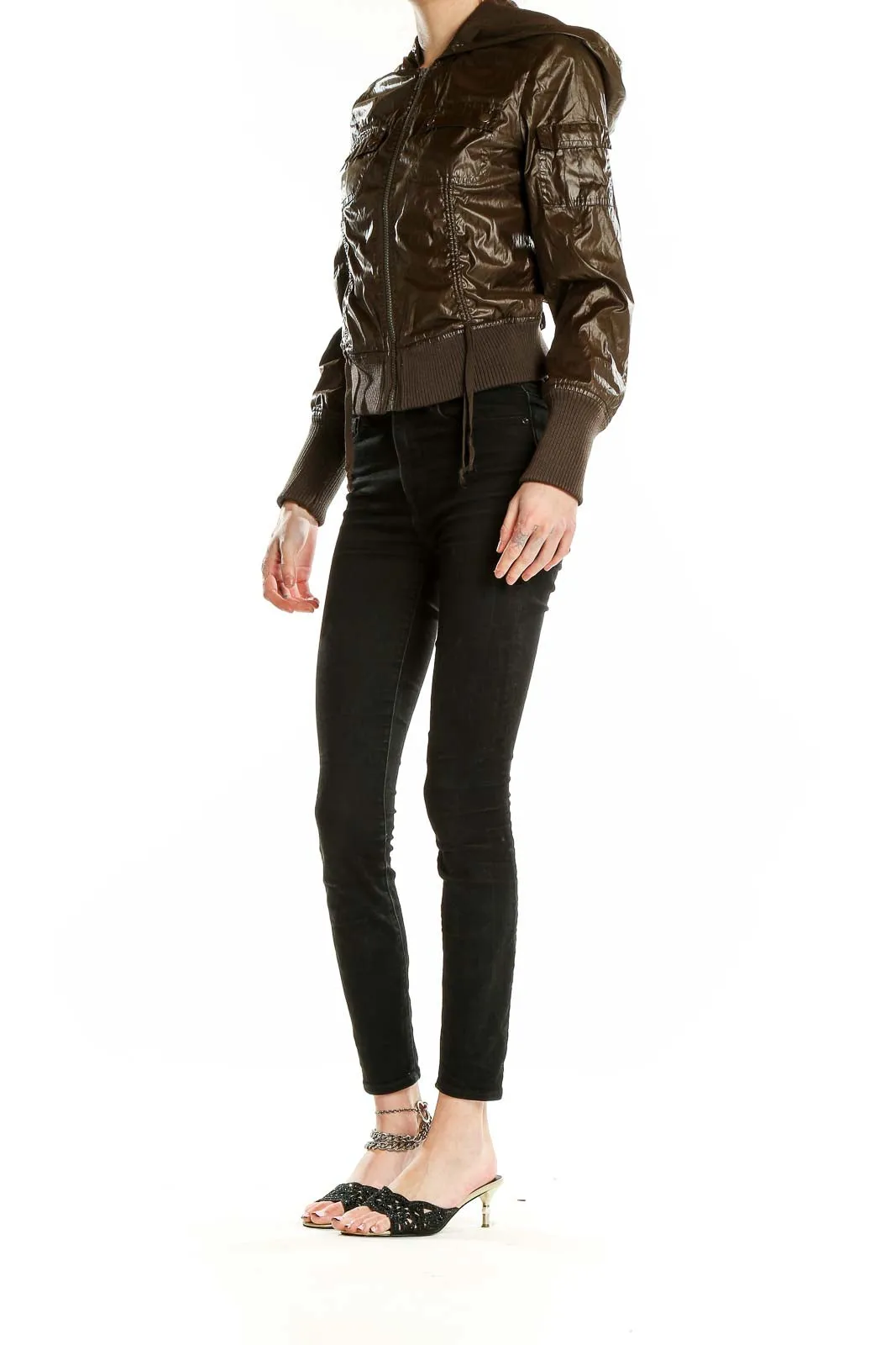 Brown Shiny Bomber Jacket