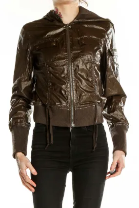 Brown Shiny Bomber Jacket