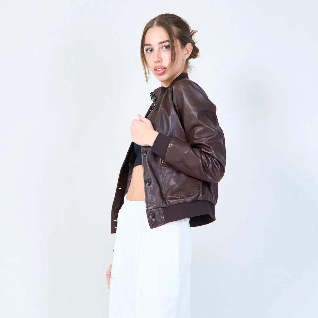 Classic bomber leather jacket wholesale