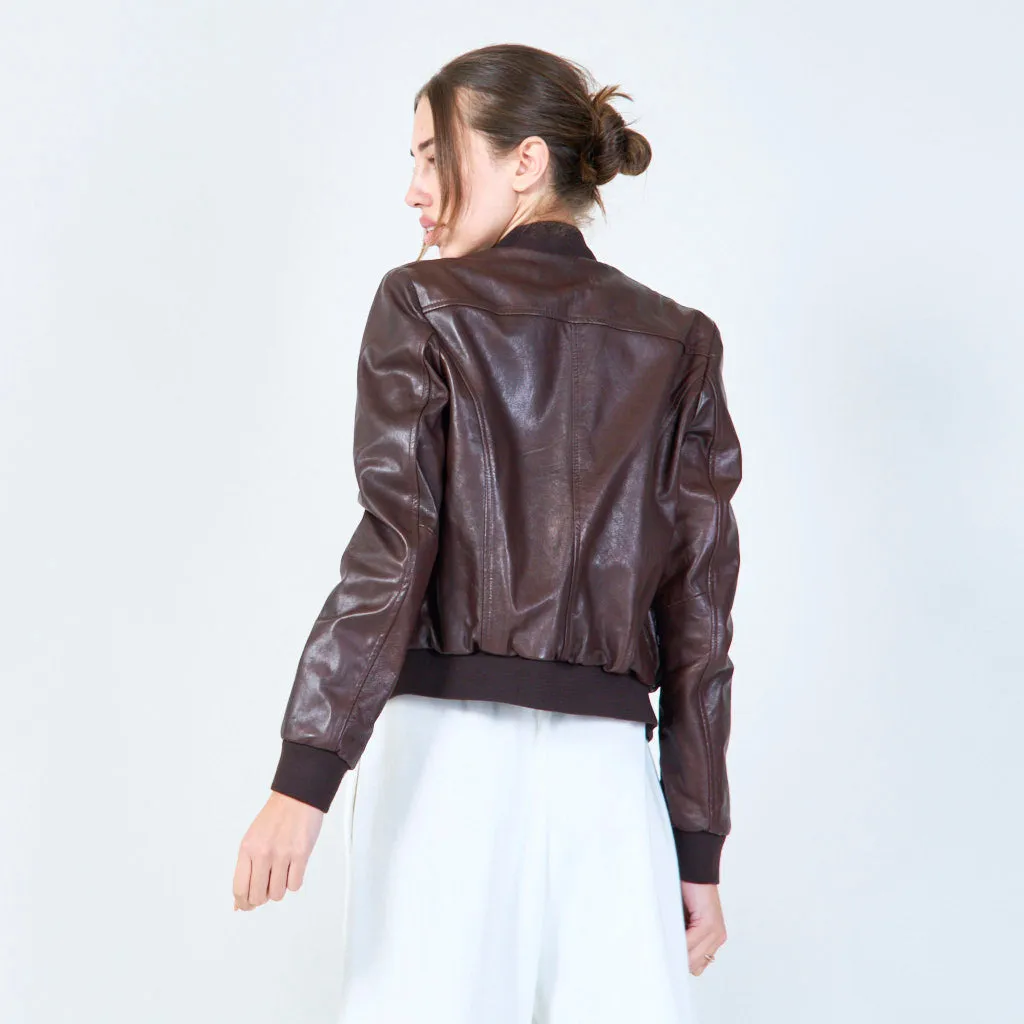 Classic bomber leather jacket wholesale