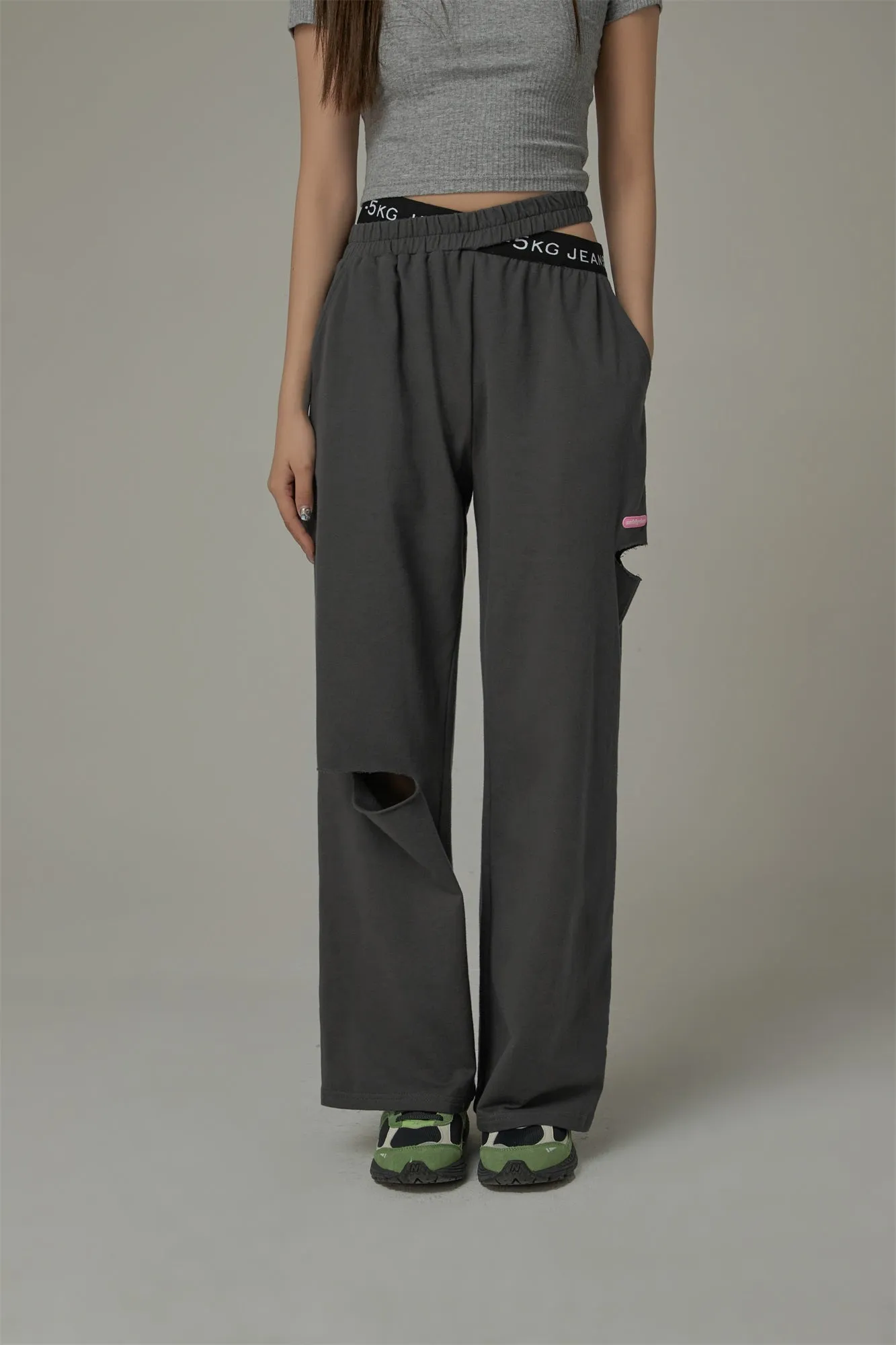 Criss Cross Distressed Wide Pants