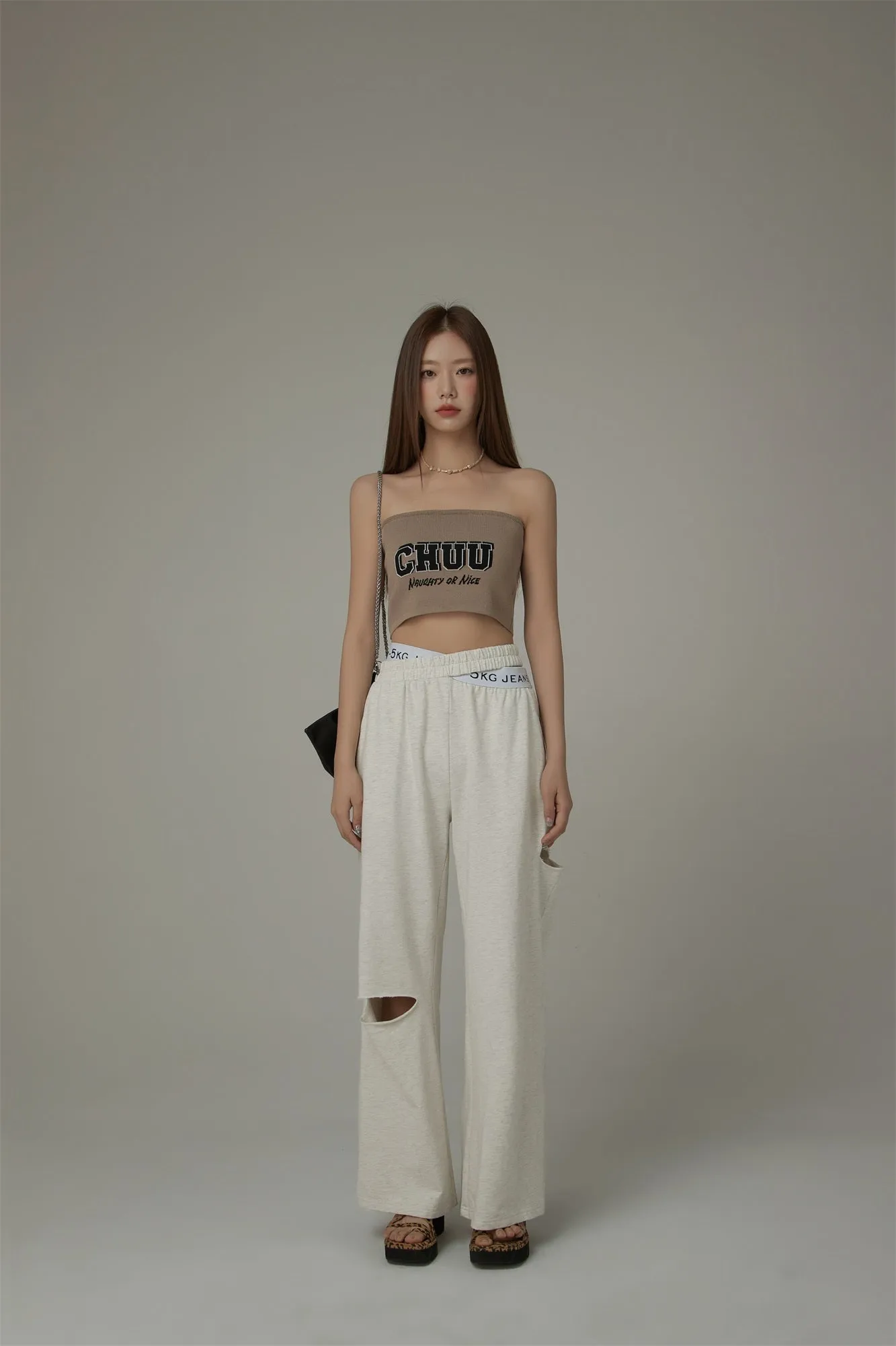 Criss Cross Distressed Wide Pants