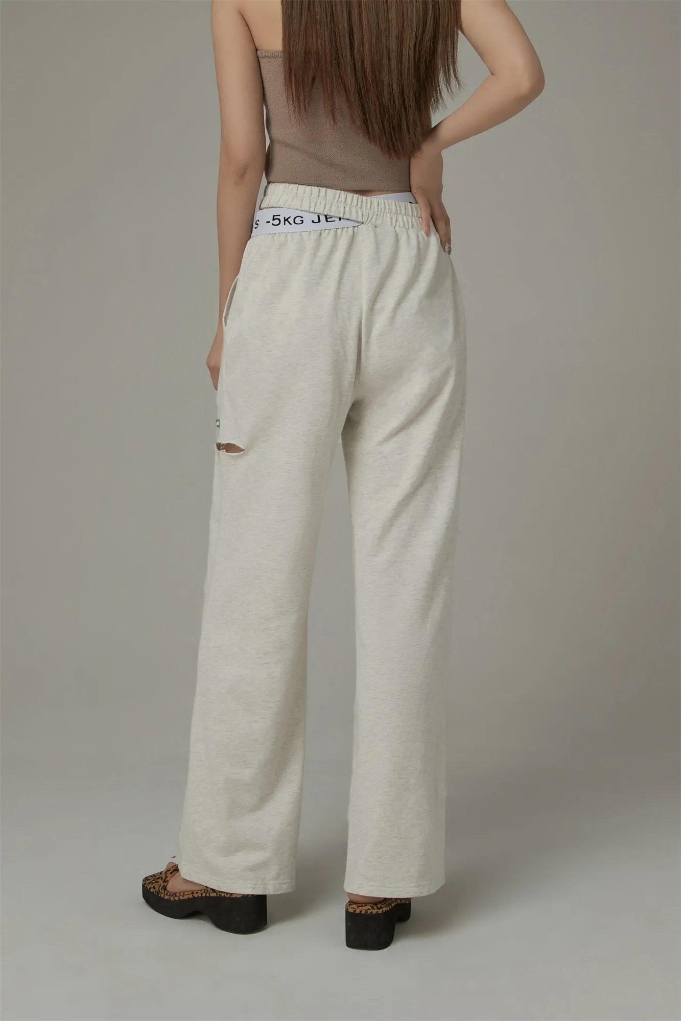 Criss Cross Distressed Wide Pants