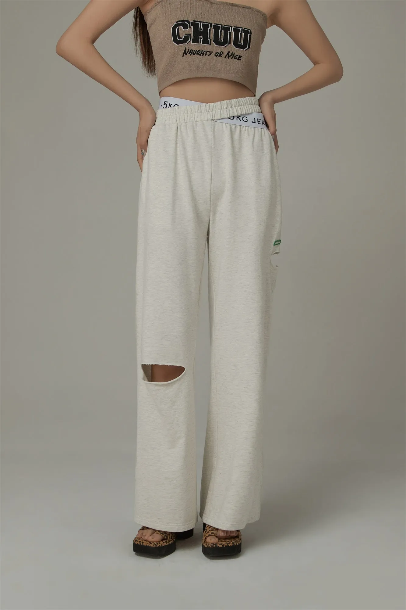 Criss Cross Distressed Wide Pants