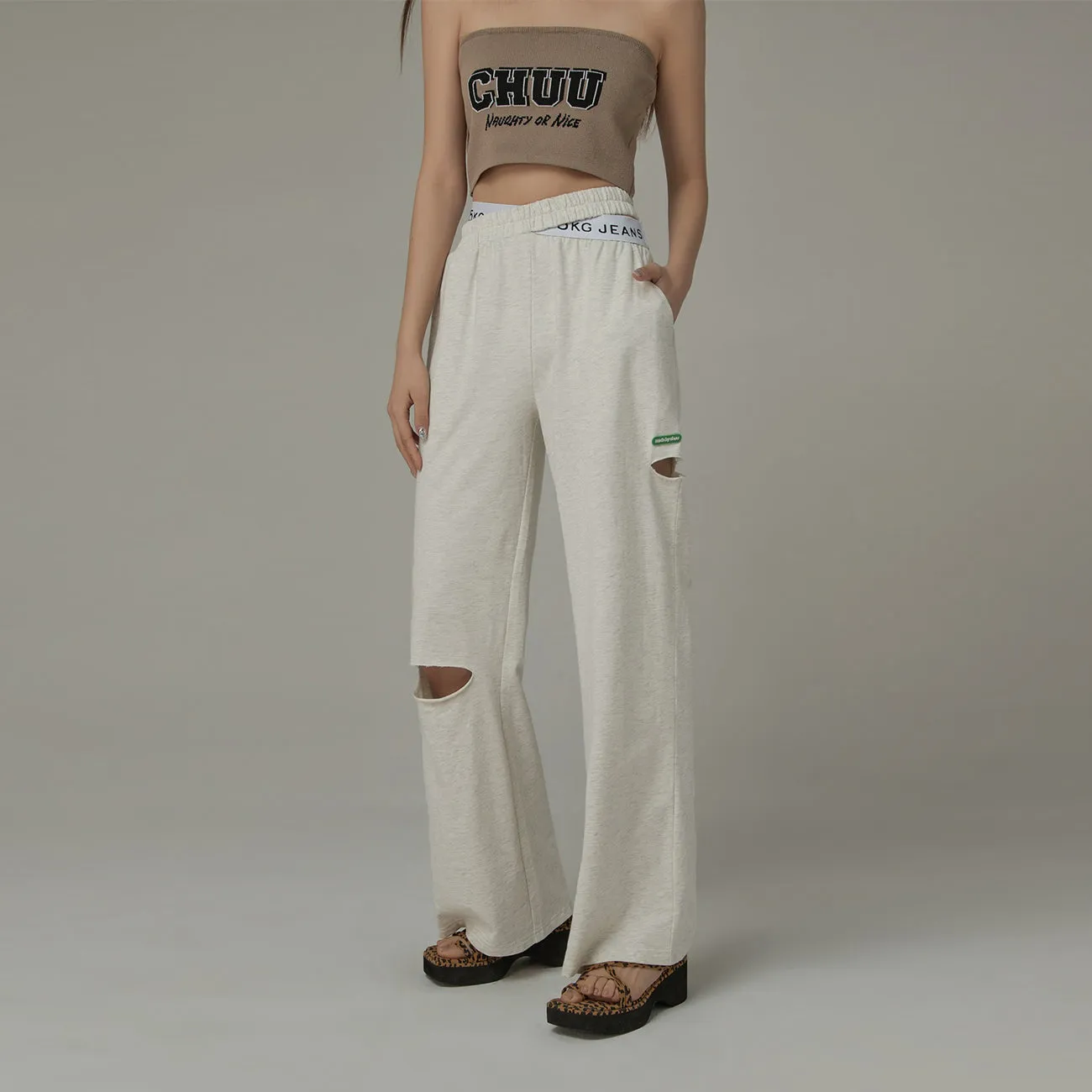 Criss Cross Distressed Wide Pants