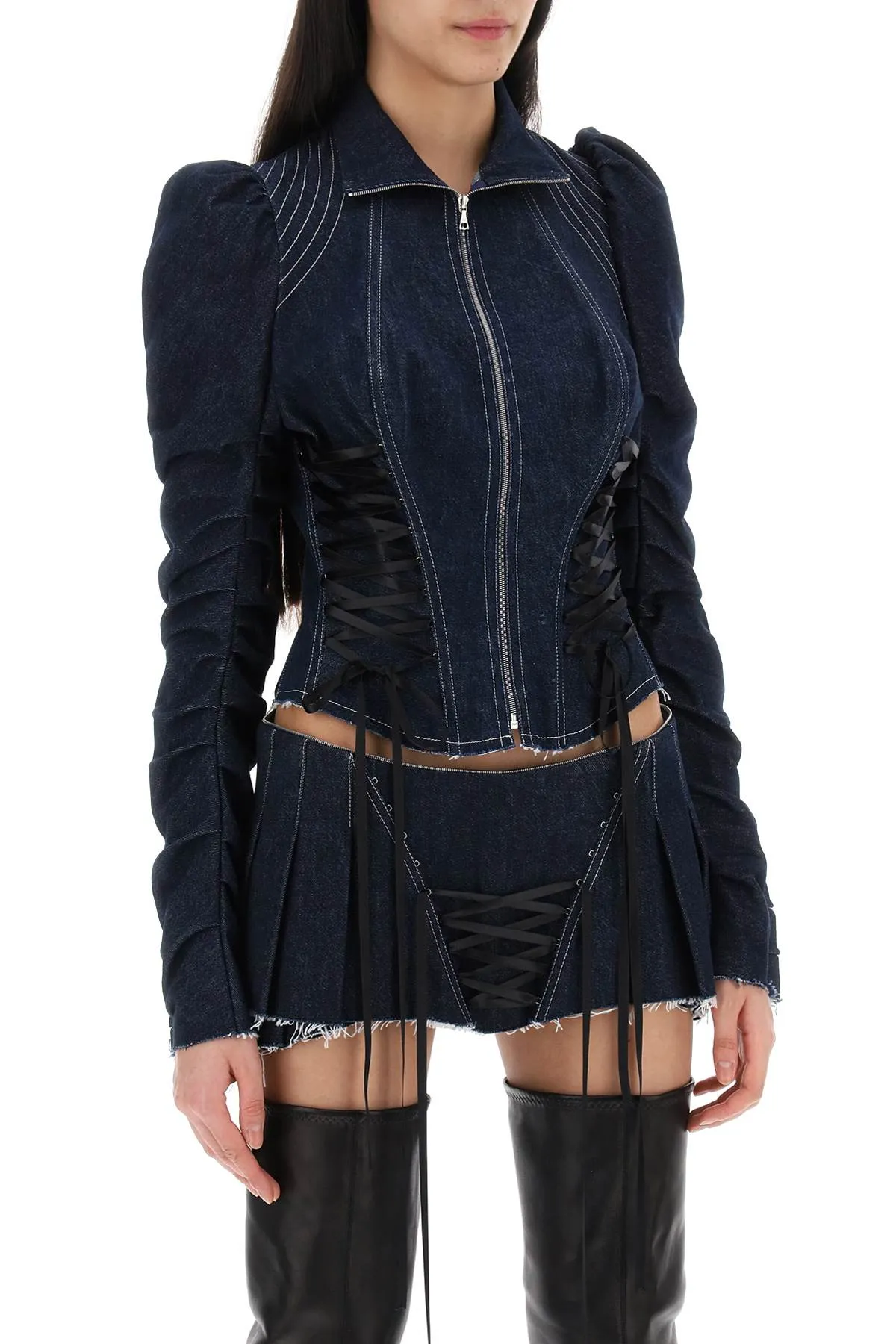 denim jacket with corset detailing