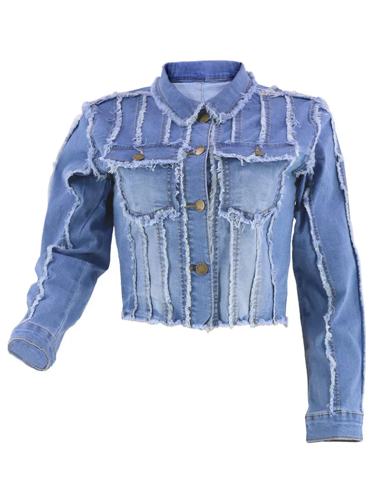 Denim Long Sleeves Button Ripped Jackets