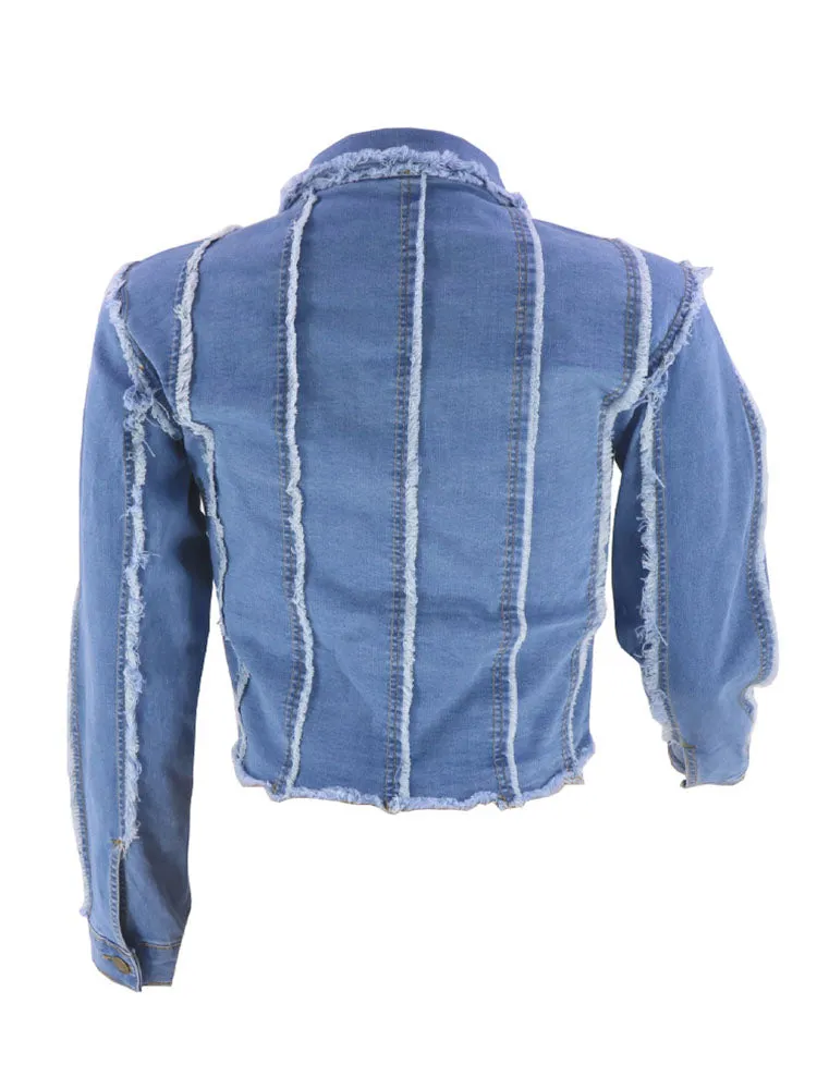 Denim Long Sleeves Button Ripped Jackets