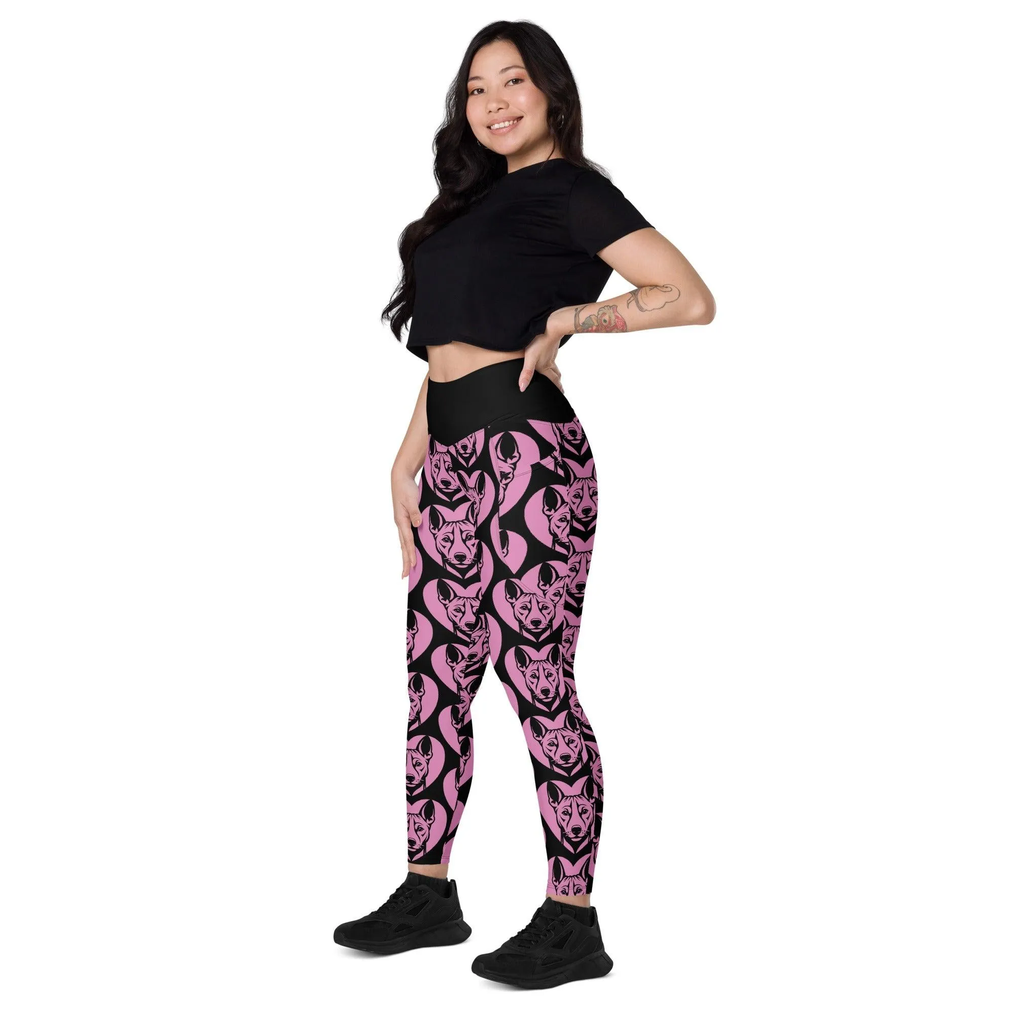 DOG BREED LEGGINGS with pockets - BASENJI - HERTTAHOUND - pink