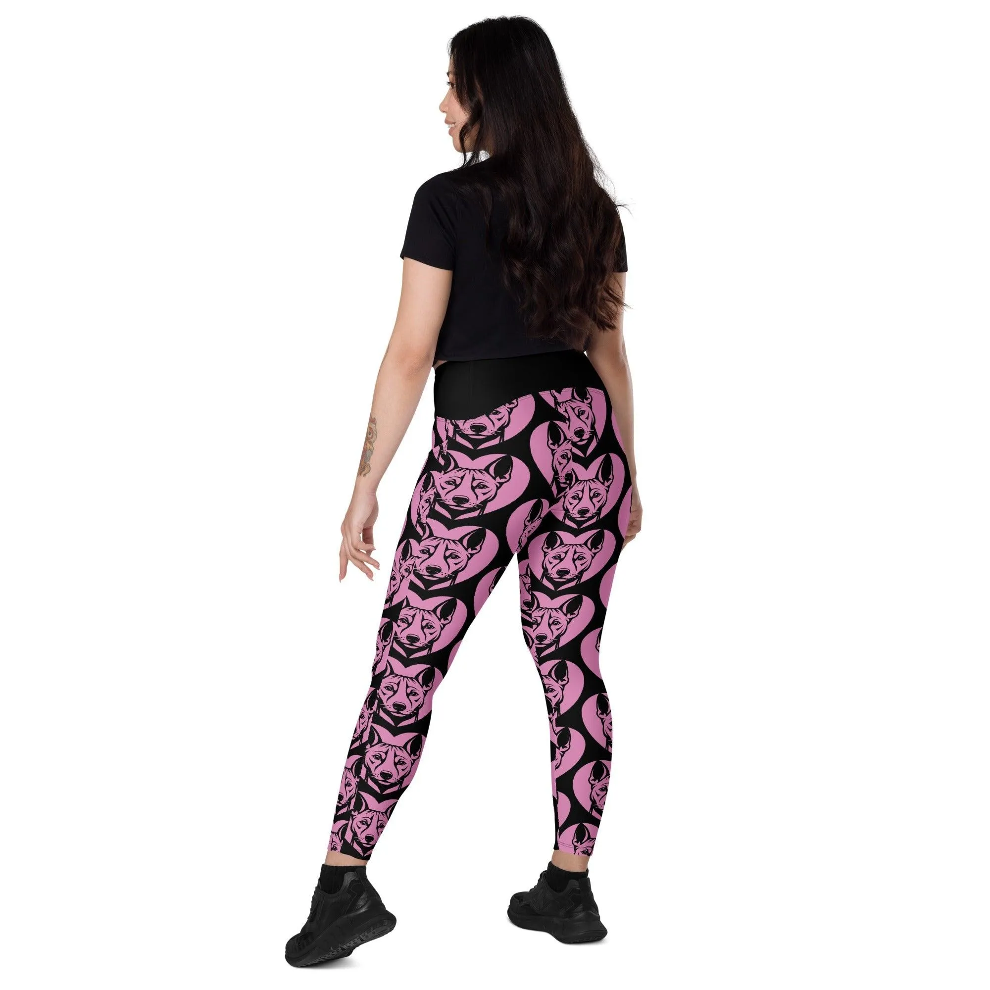 DOG BREED LEGGINGS with pockets - BASENJI - HERTTAHOUND - pink