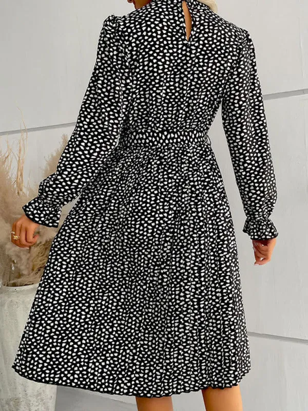 Dotty Autumn Long Sleeve Belted Dress