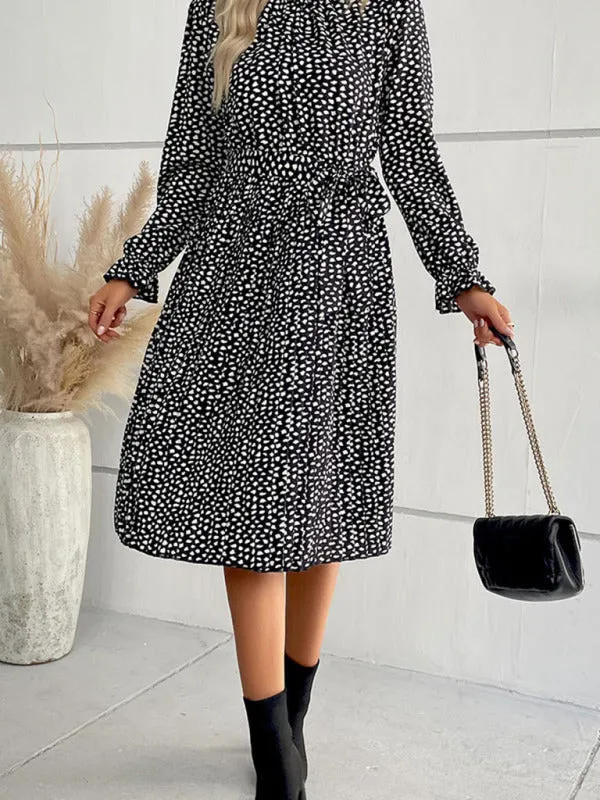 Dotty Autumn Long Sleeve Belted Dress