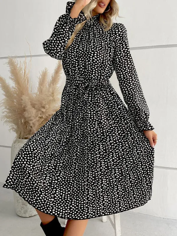 Dotty Autumn Long Sleeve Belted Dress