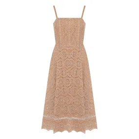 Eyelet Fit and Flare Dress - Sand