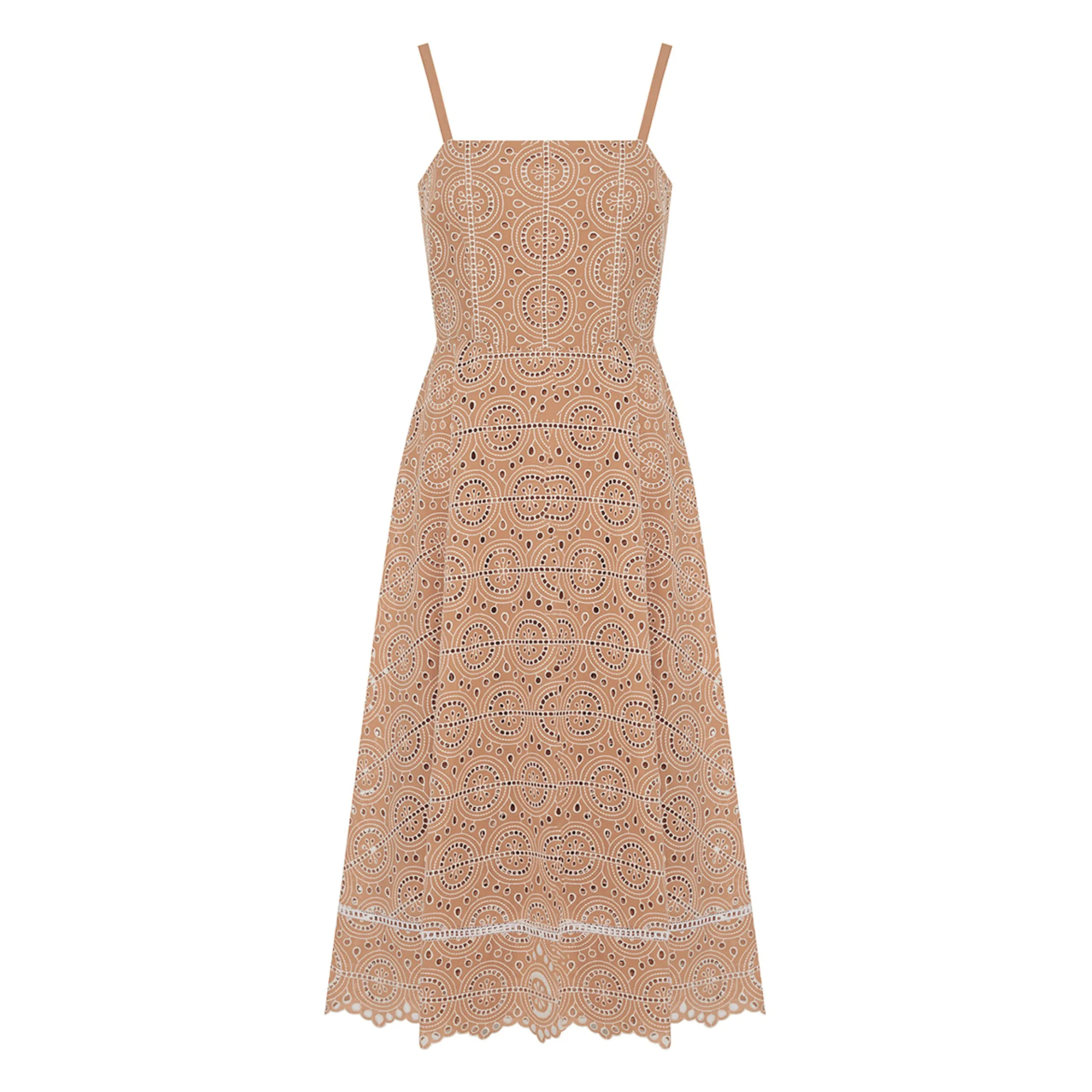 Eyelet Fit and Flare Dress - Sand