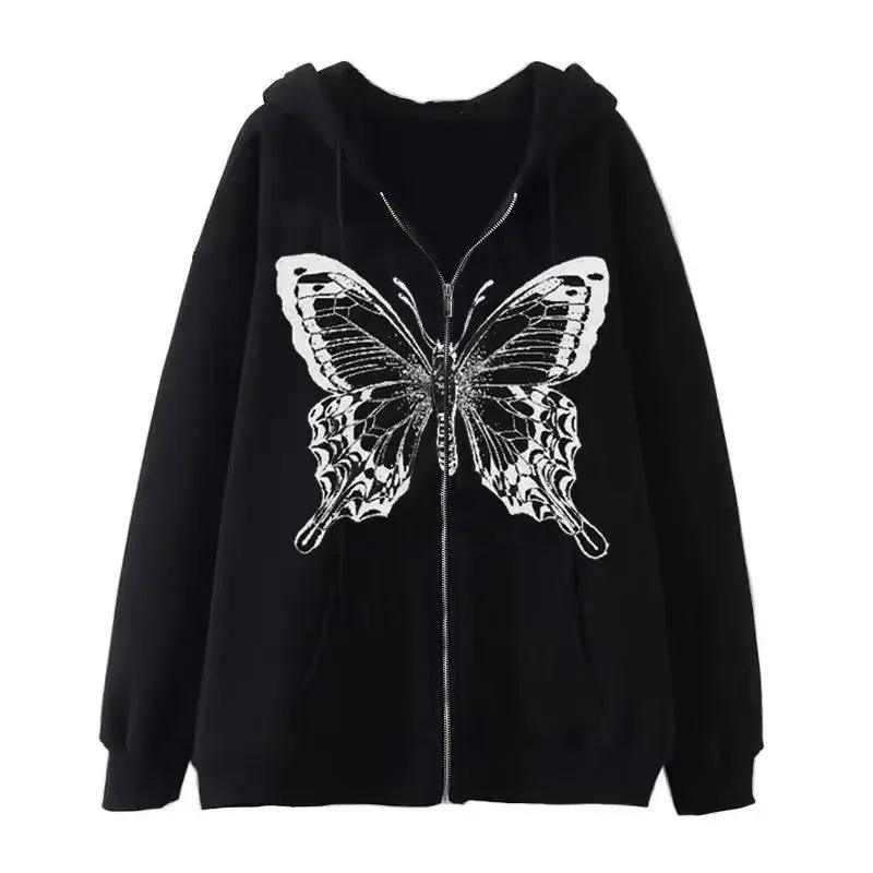 Fashion Retro Oversized Gothic Black Zip Up Hoodie