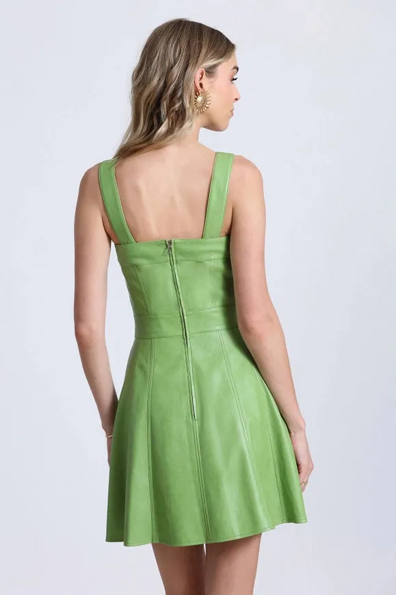 Faux-Ever Leather™ Fit-And-Flare Mini Dress Botanical Green