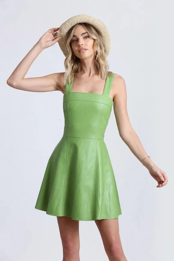 Faux-Ever Leather™ Fit-And-Flare Mini Dress Botanical Green