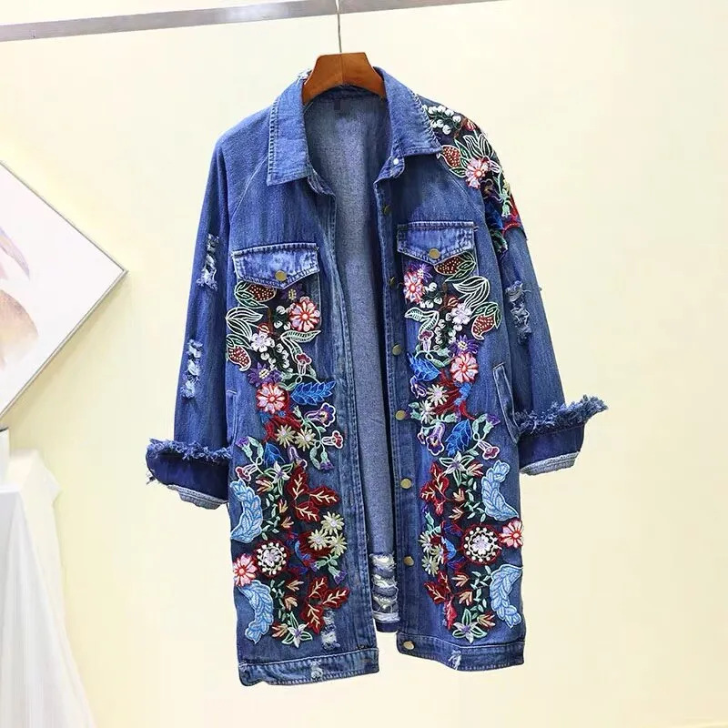 Floral Embroidery Jeans Jackets