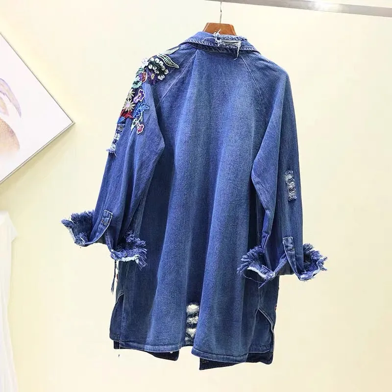 Floral Embroidery Jeans Jackets