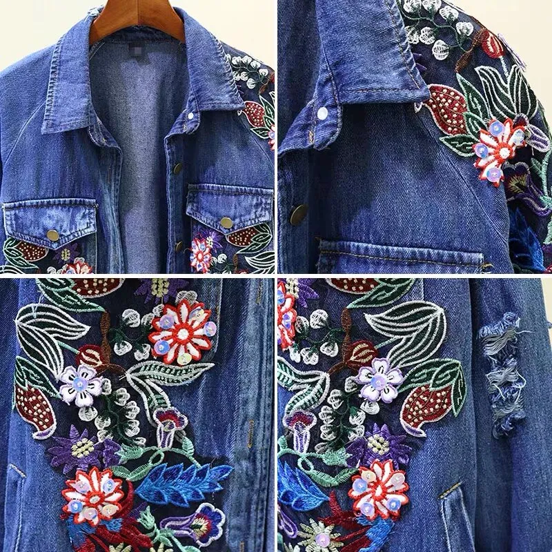 Floral Embroidery Jeans Jackets