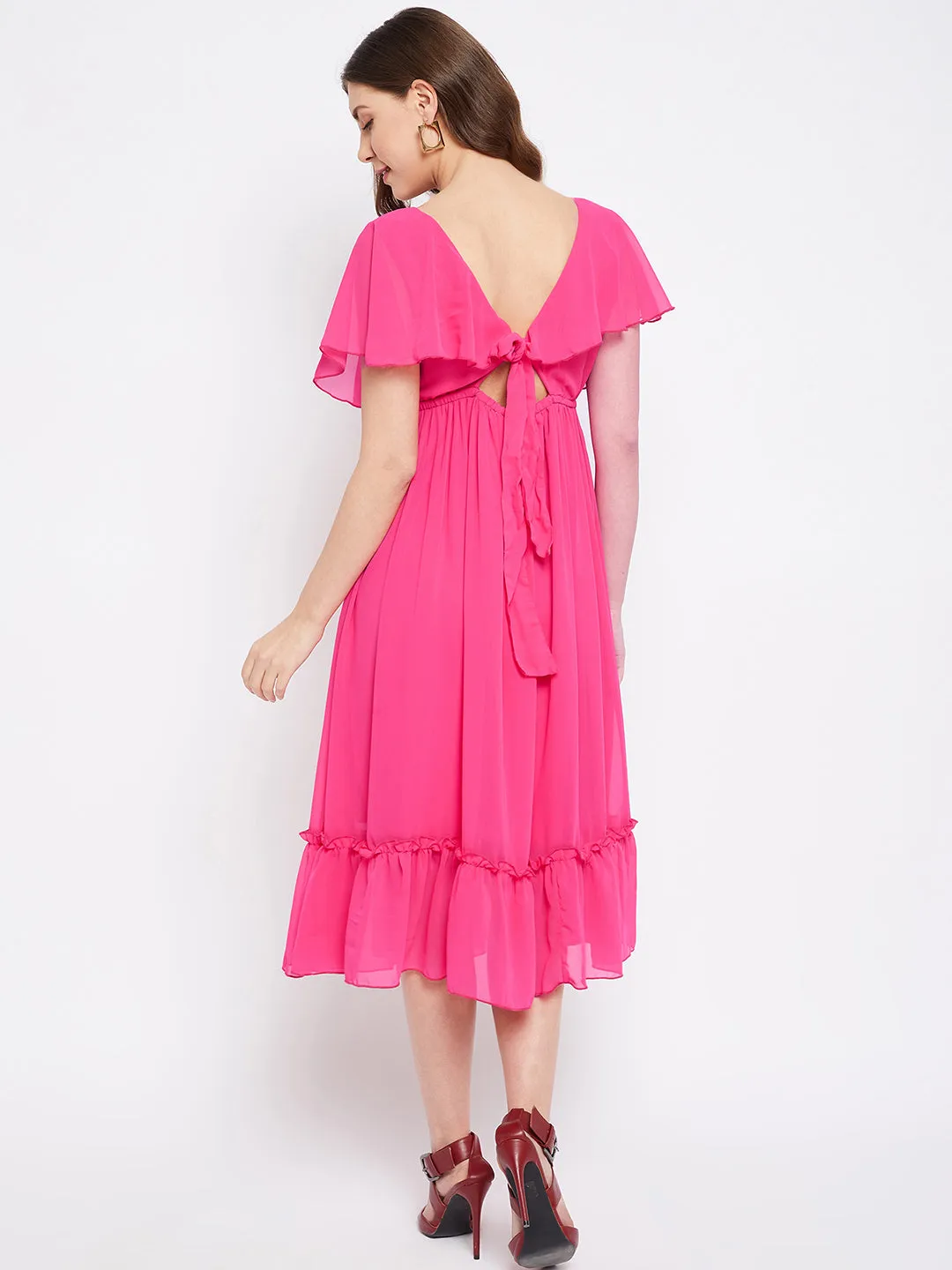 Fuchsia Georgette Fit & Flare Midi Dress