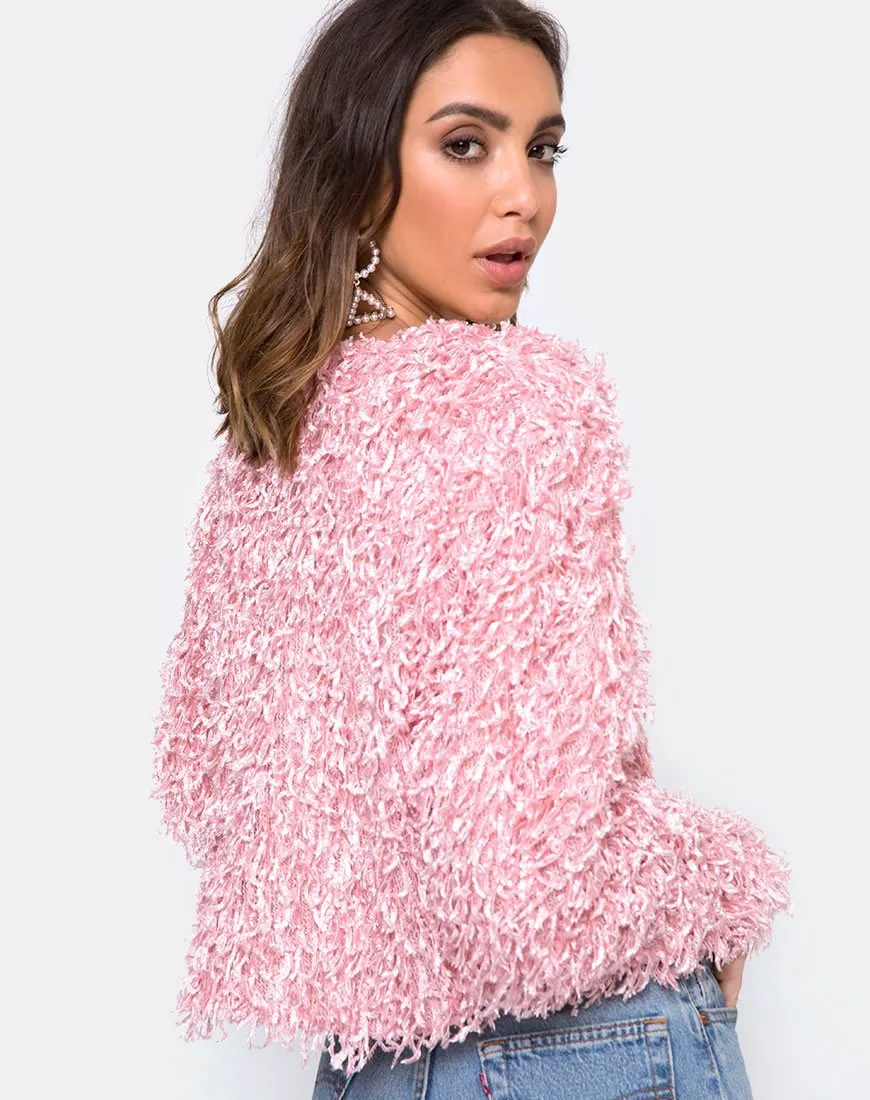 Gasta Cardi in Shaggy Knit sugar Pink