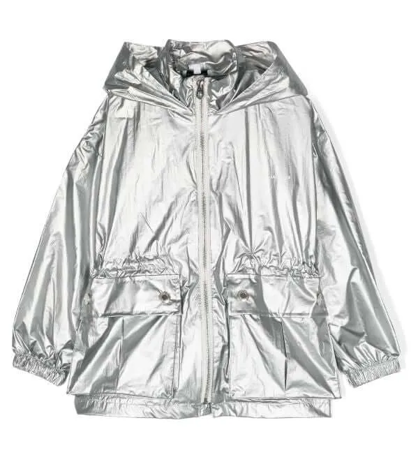 Girls Silver Hooded Windbreaker