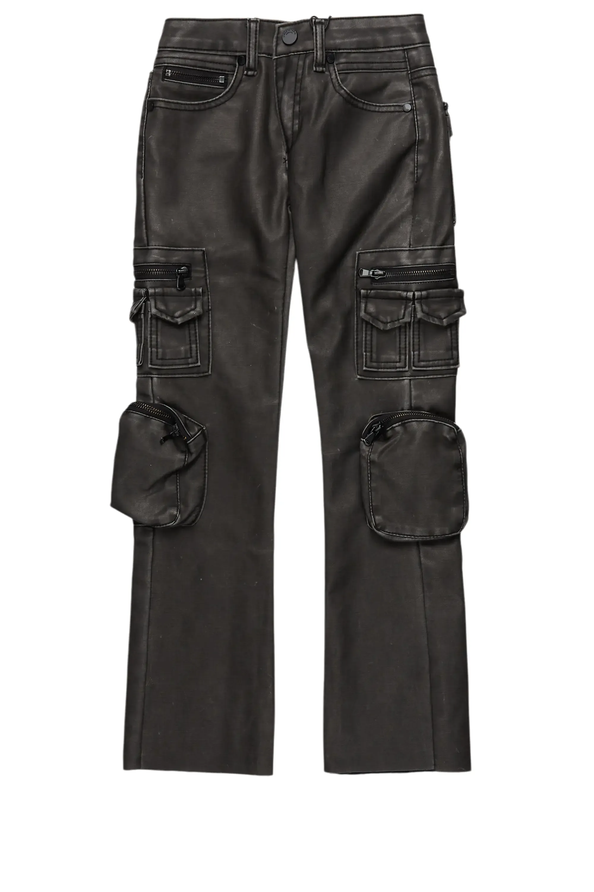 Girls Sutton Black Distressed PU Leather Jean