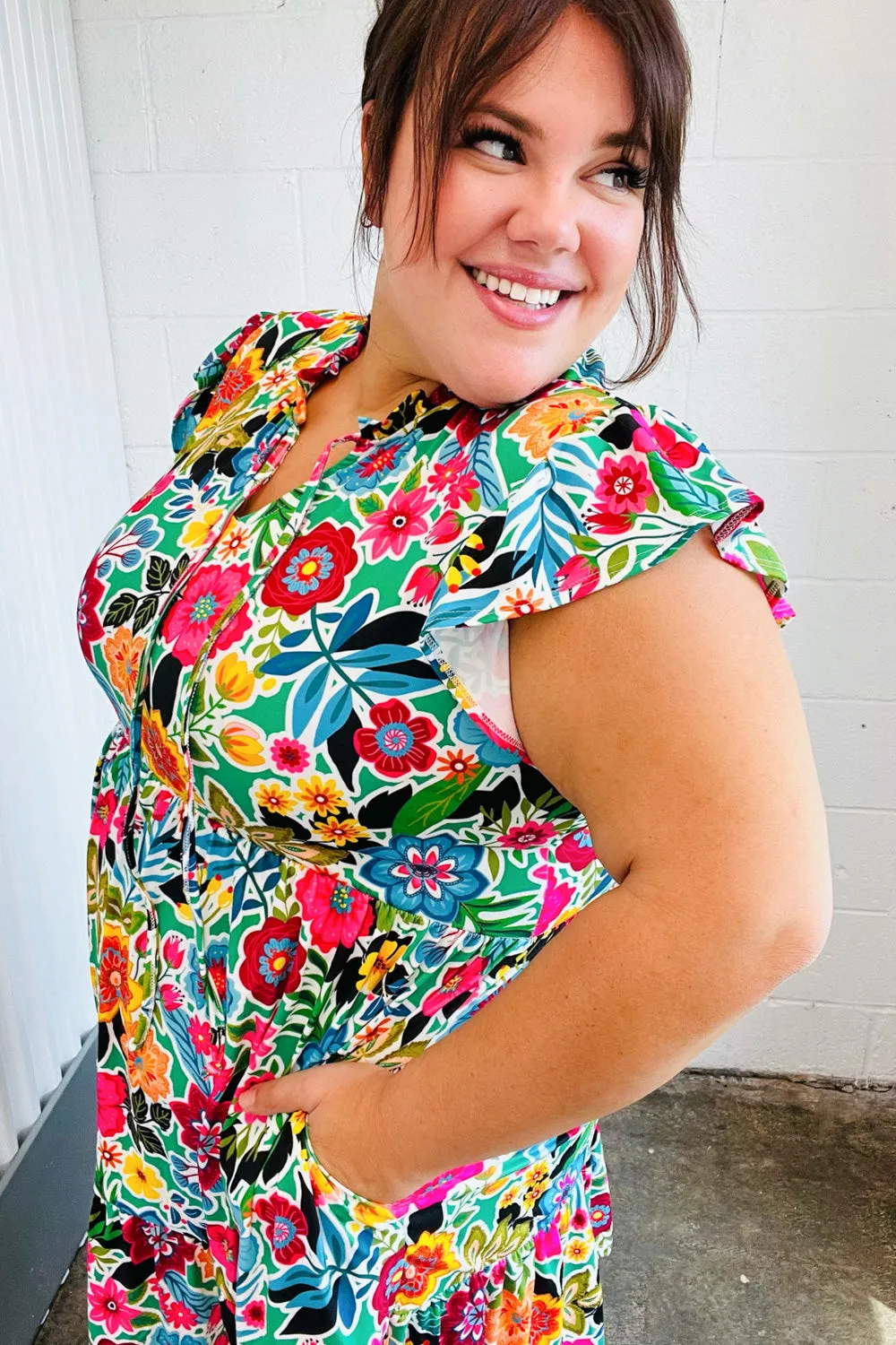 Green & Fuchsia Floral Fit and Flare Dress