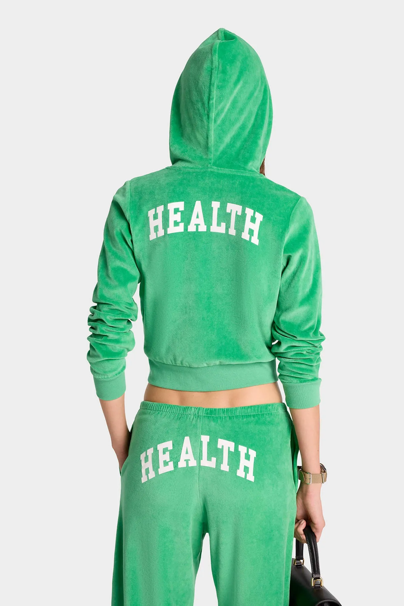 Health Ivy Velour Zipped Hoodie - Verde/White