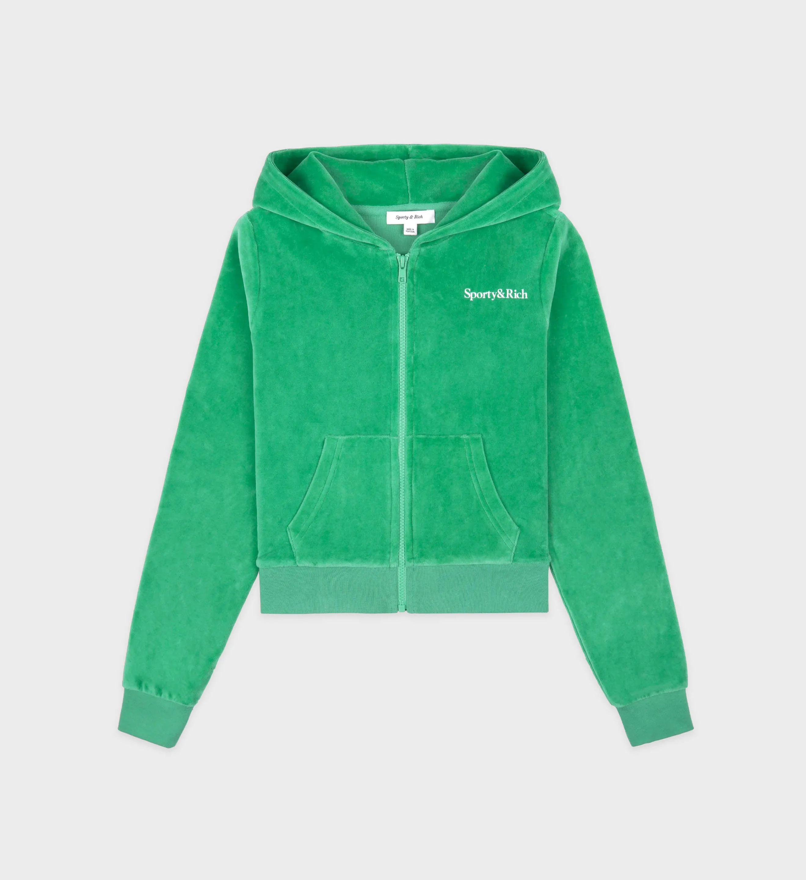 Health Ivy Velour Zipped Hoodie - Verde/White