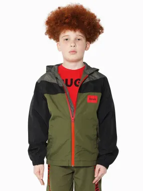 Hugo Boys Hooded Windbreaker in Khaki