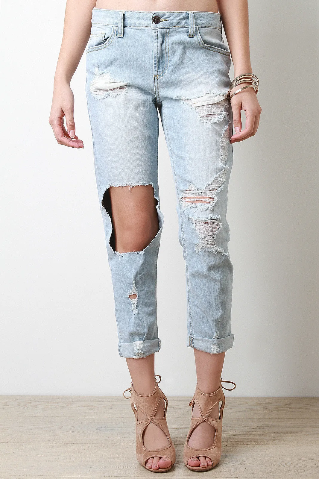 Low Rise Distressed Boyfriend Jeans