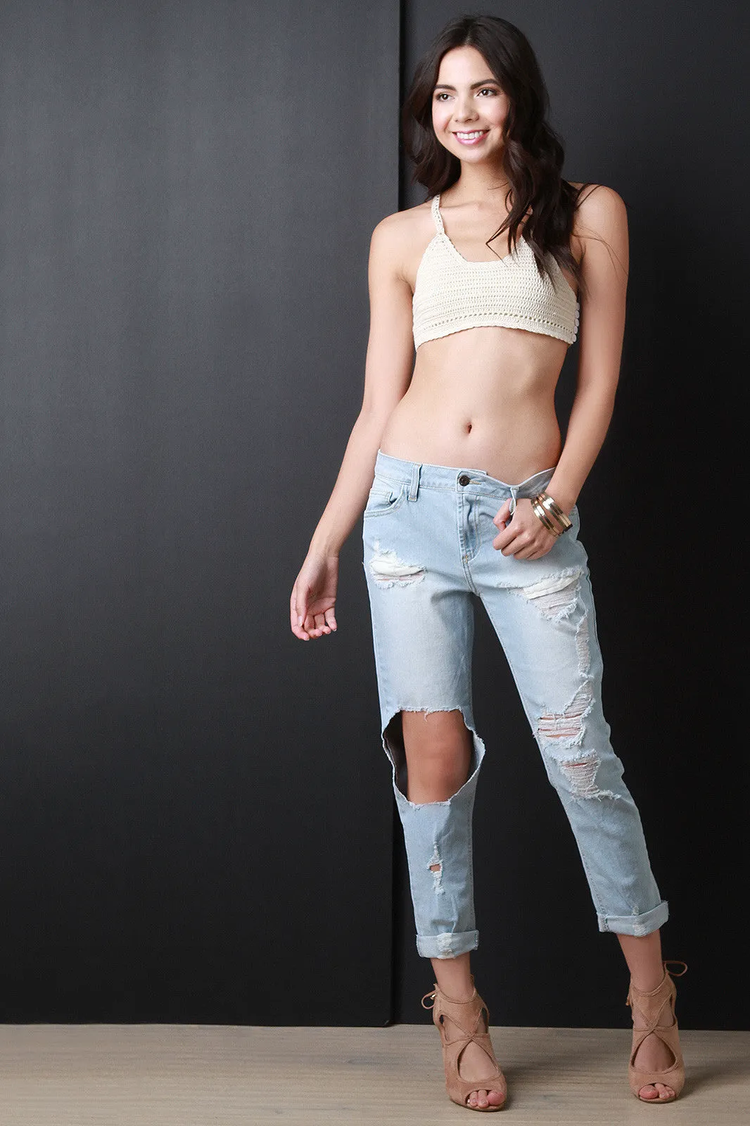 Low Rise Distressed Boyfriend Jeans