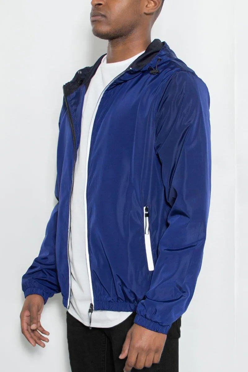 Mens Blue Reflective Zip Windbreaker Jacket