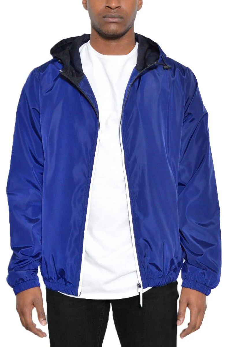 Mens Blue Reflective Zip Windbreaker Jacket