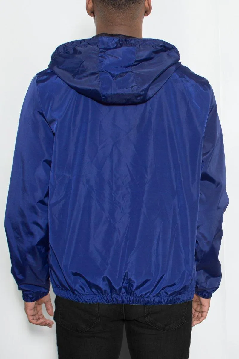 Mens Blue Reflective Zip Windbreaker Jacket