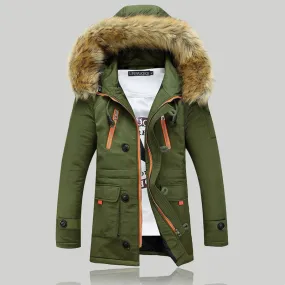 Men's Fur Collar Winter Hooded Parkas Jacket