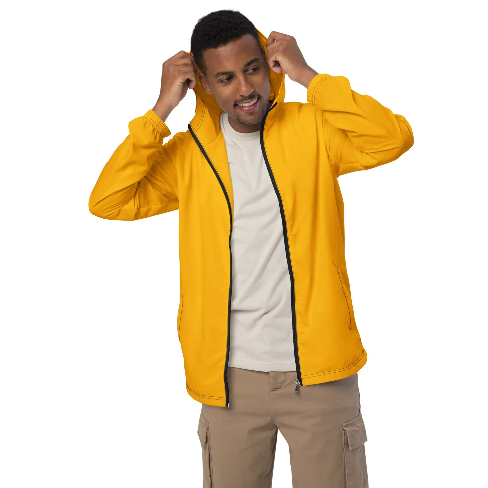 Mens Hooded Windbreaker Jacket, Golden Yellow