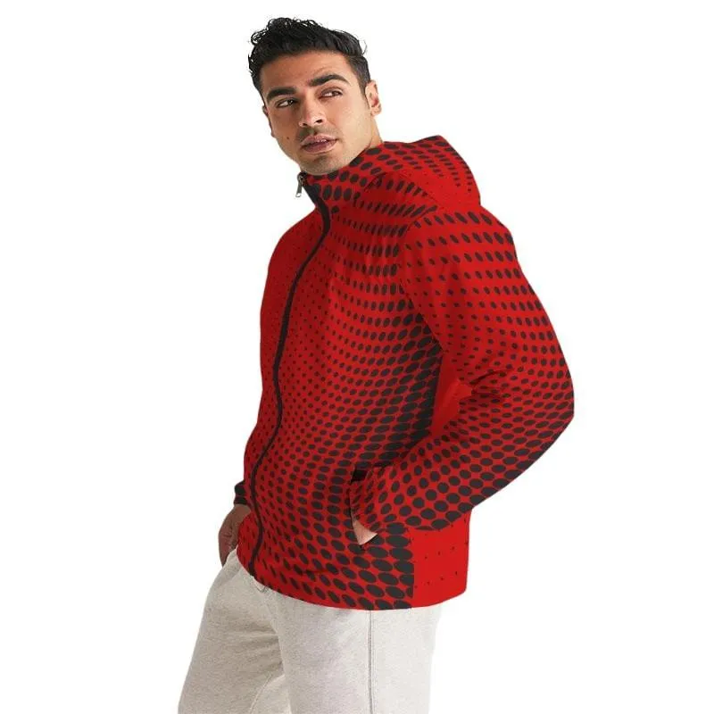 Mens Hooded Windbreaker, Red Polka Dot Water